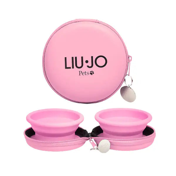 Ciotola doppia da viaggio in pratica custodia Ø10 cm Liu Jo Pets  Rosa Bauzaar.it