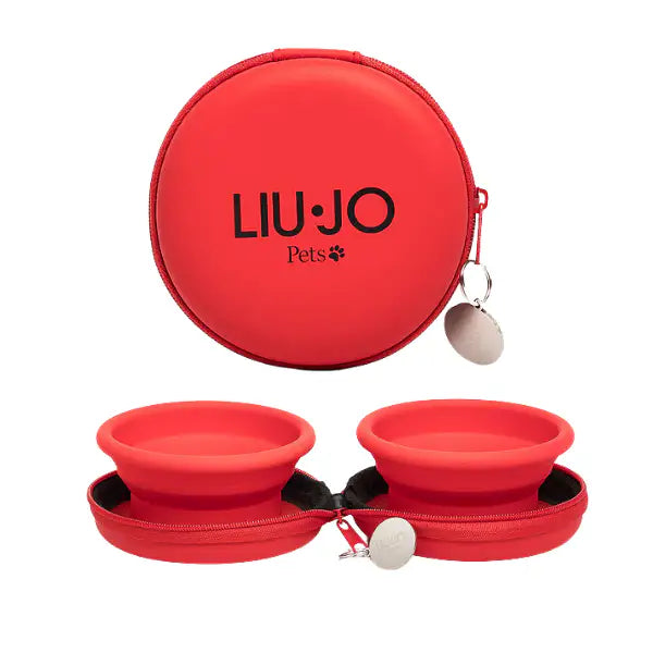 Ciotola doppia da viaggio in pratica custodia Ø10 cm Liu Jo Pets  Rosso Bauzaar.it