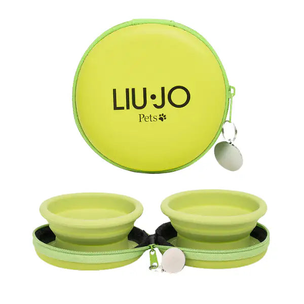 Ciotola doppia da viaggio in pratica custodia Ø10 cm Liu Jo Pets  Verde lime Bauzaar.it