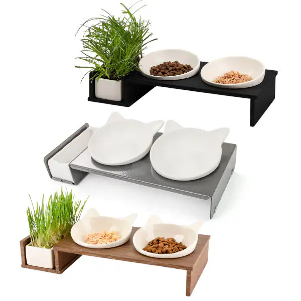 Ciotola doppia per gatti con ceramica per erba gatta FoodBar Cat Diner CanadianCat   bauzaarit.myshopify.com