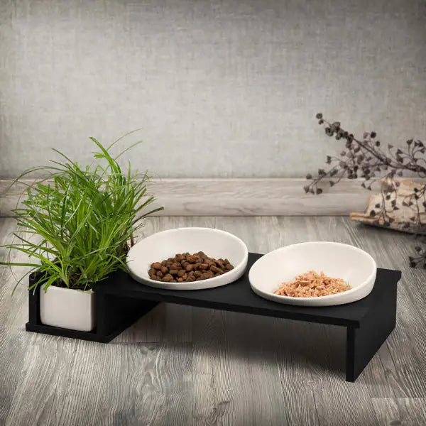 Ciotola doppia per gatti con ceramica per erba gatta FoodBar Cat Diner CanadianCat   bauzaarit.myshopify.com