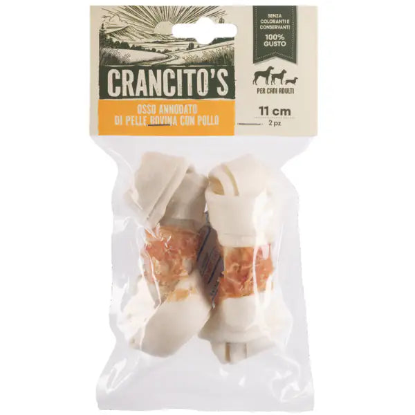Crancito's Snack naturale per Cani Adulti Osso Annodato di pelle bovina con pollo  2 pezzi 11 cm bauzaarit.myshopify.com