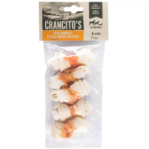 Crancito's Snack naturale per Cani Adulti Osso Annodato di pelle bovina con pollo  5/6 pezzi 6 cm bauzaarit.myshopify.com