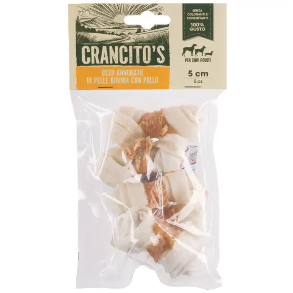 Crancito's Snack naturale per Cani Adulti Osso Annodato di pelle bovina con pollo  5 pezzi 5 cm bauzaarit.myshopify.com