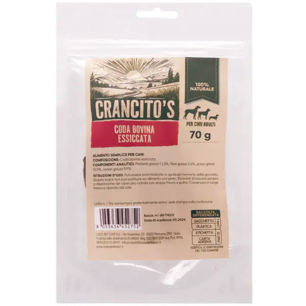 Crancito's snack naturale Dog Adult Coda bovina  70 gr (scadenza: 30/06/2026) bauzaarit.myshopify.com