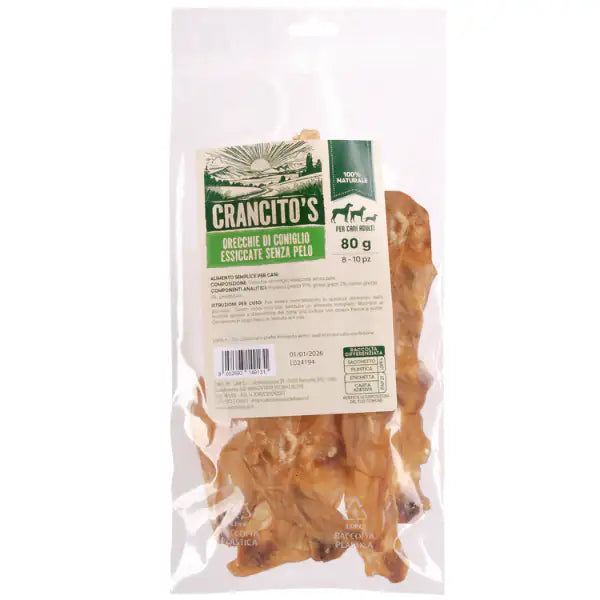 Crancito's snack naturale Dog Adult Orecchie di Coniglio  Senza pelo - 80 gr bauzaarit.myshopify.com