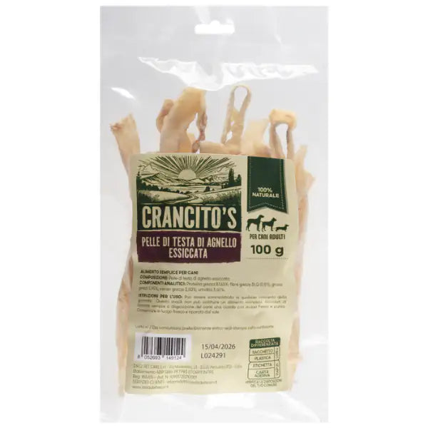 Crancito's snack naturale Dog Adult Pelle di testa di Agnello  100 gr bauzaarit.myshopify.com