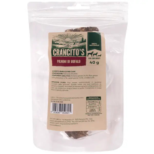 Crancito's snack naturale Dog Adult Polmone di bufalo  40 gr bauzaarit.myshopify.com