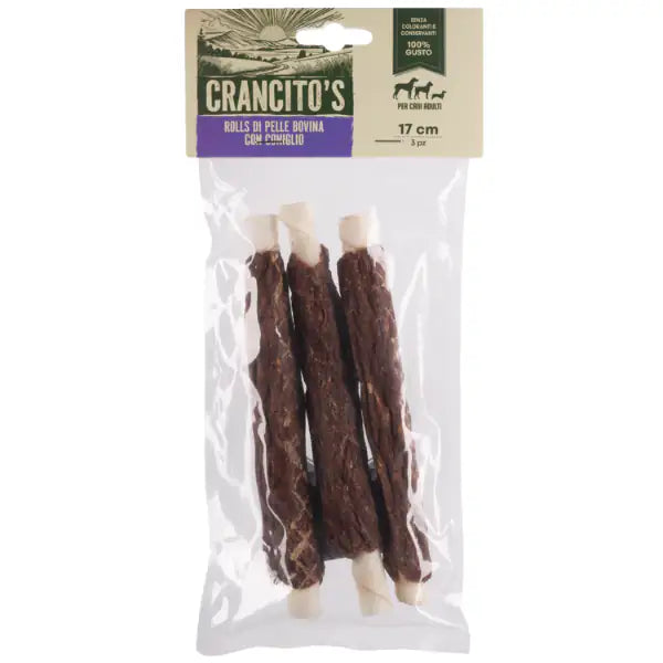Crancito's snack naturale Dog Adult Rolls di pelle bovina  Bovino e coniglio - 3 pezzi bauzaarit.myshopify.com
