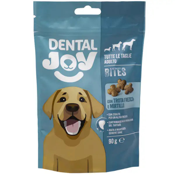 Dentaljoy Dog Bites Adult All breeds Snack Dentali 90 gr  Trota e mirtilli bauzaarit.myshopify.com