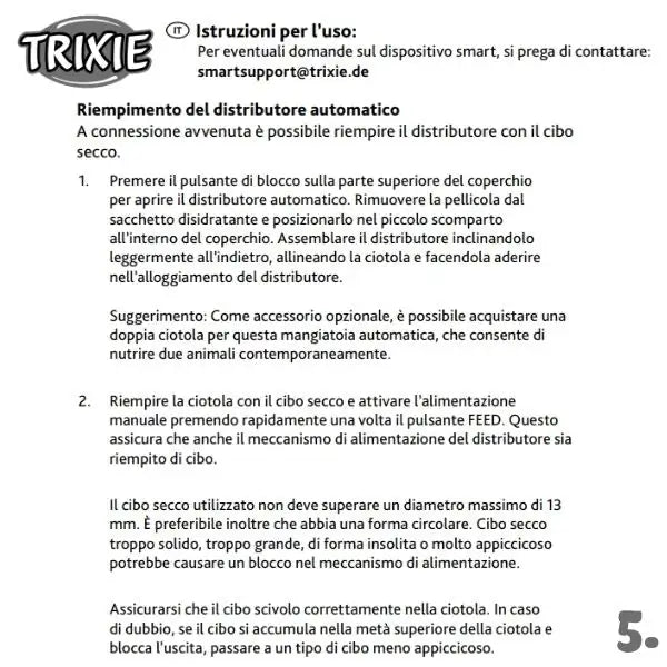 Distributore automatico di cibo TX-C Smart 5.0L con videocamera integrata Trixie   Bauzaar.it