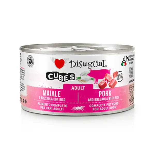 Disugual Dog Adult Cubes 150 gr  Maiale e cubetti di bresaola con riso bauzaarit.myshopify.com
