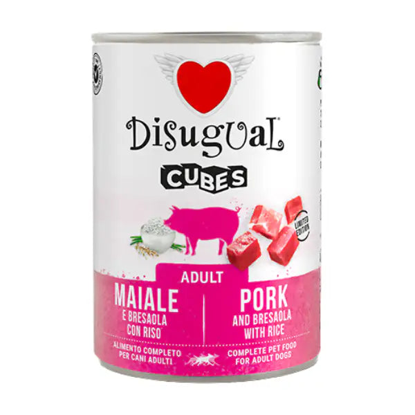 Disugual Dog Adult Cubes 400 gr  Maiale e cubetti di bresaola con riso bauzaarit.myshopify.com