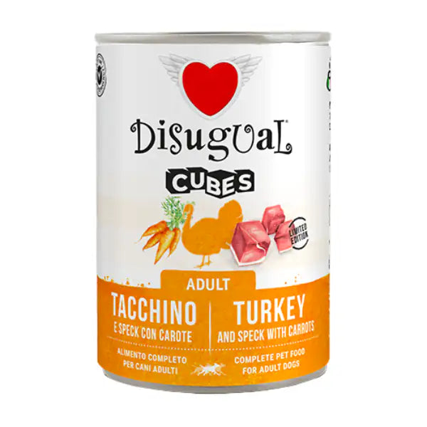 Disugual Dog Adult Cubes 400 gr  Tacchino e cubetti di speck con carote bauzaarit.myshopify.com