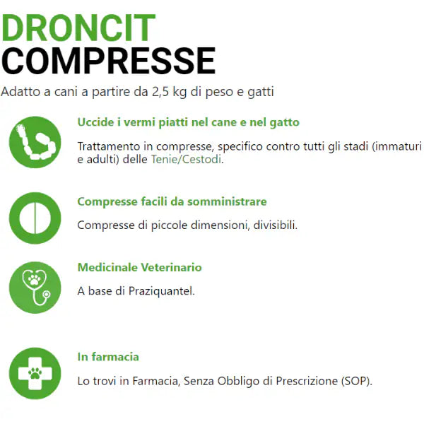 Droncit compresse antiparassitarie vermifugo cane e gatto Vetoquinol   bauzaarit.myshopify.com