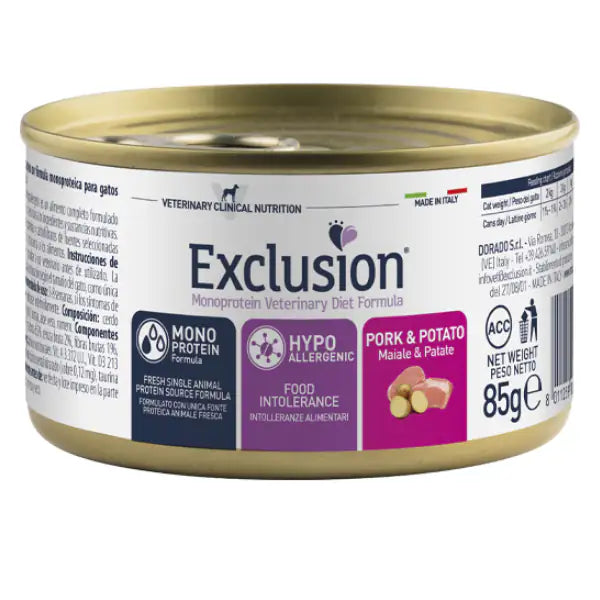 Exclusion Diet Cat Hypoallergenic 85 gr  Maiale e patate bauzaarit.myshopify.com