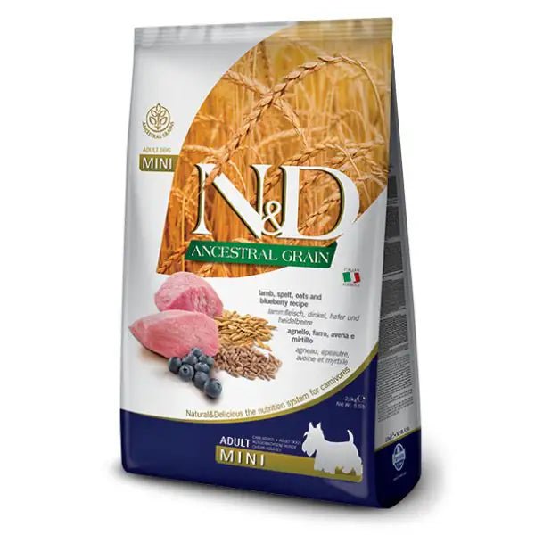 Farmina N&D Ancestral Grain Adult Mini Agnello e Mirtillo   bauzaarit.myshopify.com