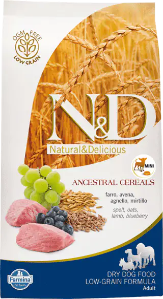 Farmina N&D Ancestral Grain Adult Mini Agnello e Mirtillo   bauzaarit.myshopify.com