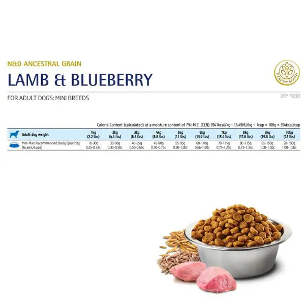 Farmina N&D Ancestral Grain Adult Mini Agnello e Mirtillo   bauzaarit.myshopify.com
