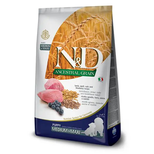 Farmina N&D Ancestral Grain Puppy Medium/Maxi Agnello e Mirtillo  12 kg bauzaarit.myshopify.com