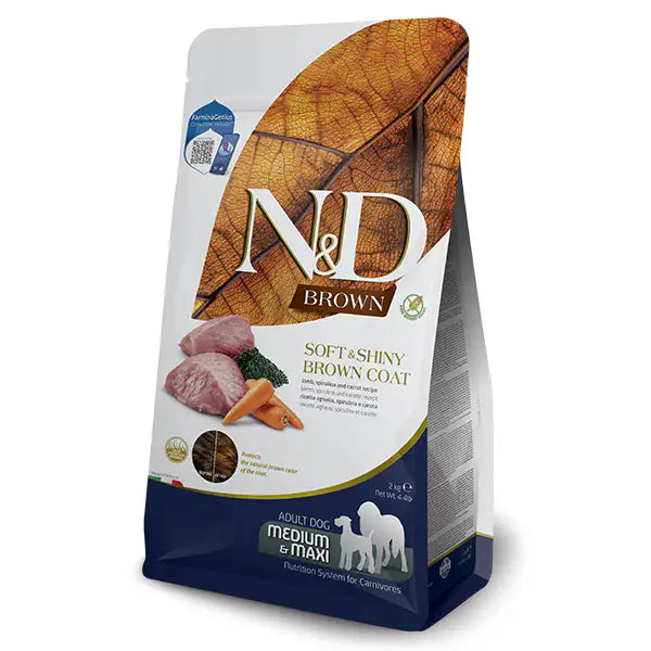 Farmina N&D Brown Grain Free Adult Medium/Maxi Agnello, spirulina e carote   bauzaarit.myshopify.com