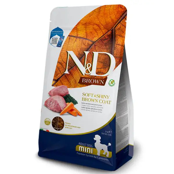 Farmina N&D Brown Grain Free Adult Mini Agnello, spirulina e carote   bauzaarit.myshopify.com