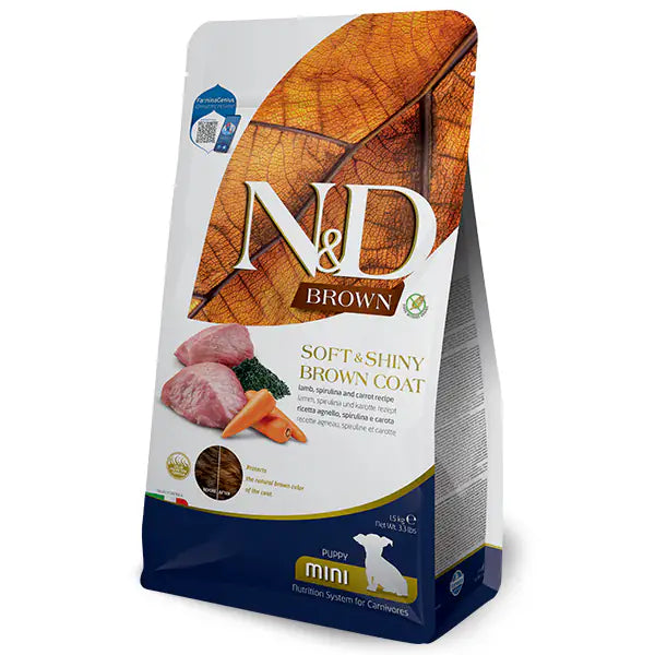 Farmina N&D Brown Grain Free Puppy mini Agnello, spirulina e carote   bauzaarit.myshopify.com