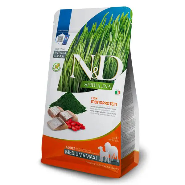 Farmina N&D Spirulina Grain Free Adult Medium-Maxi Aringa, spirulina e bacche di goji  2 kg bauzaarit.myshopify.com