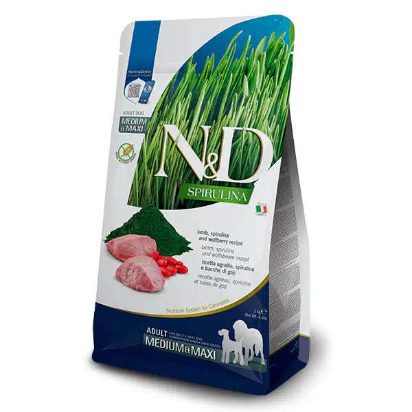 Farmina N&D Spirulina Grain free Adult Medium/Maxi Agnello e bacche di goji   bauzaarit.myshopify.com