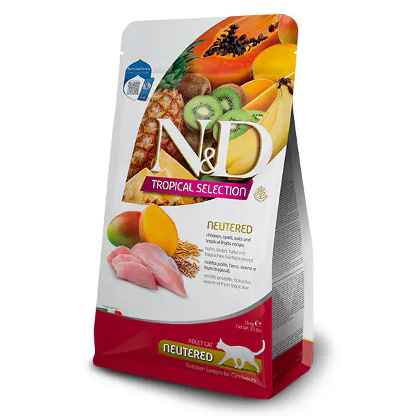 Farmina N&D Tropical Cat Neutered Low Grain Pollo e frutta tropicale   bauzaarit.myshopify.com