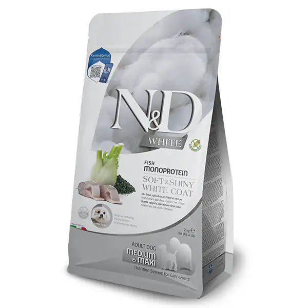 Farmina N&D White Grain Free Adult Medium/Maxi Spigola, spirulina e finocchio   bauzaarit.myshopify.com