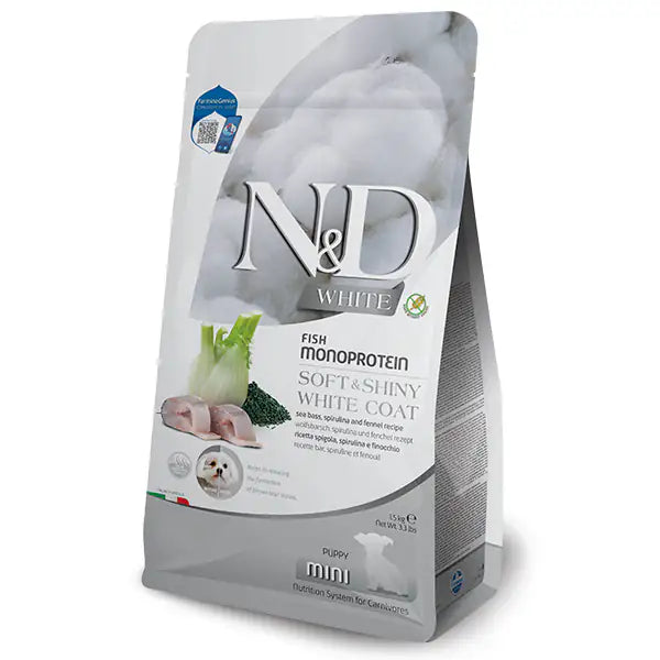 Farmina N&D White Grain Free Puppy Mini Branzino, spirulina e finocchio   bauzaarit.myshopify.com