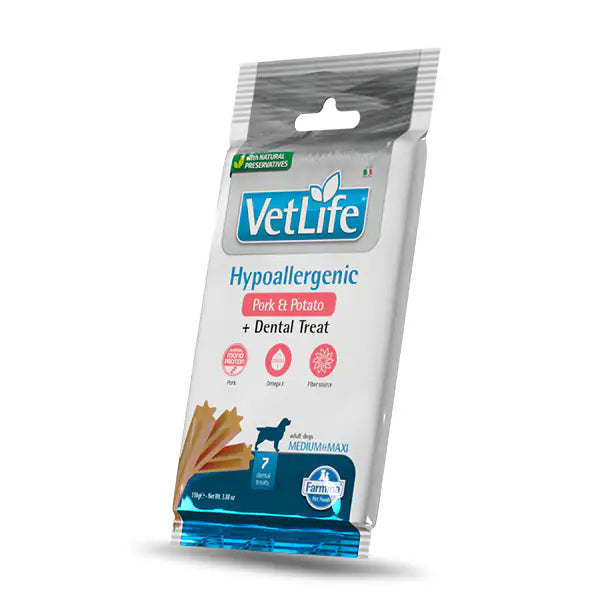 Farmina Vet Life Hypoallergenic snack dentali per cani Adult Medium/Large 100 gr  Maiale e patate bauzaarit.myshopify.com