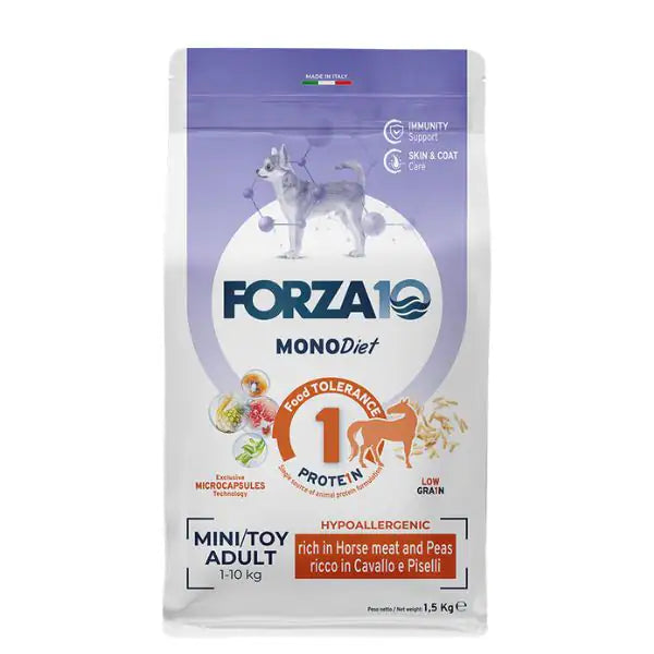 Forza10 MonoDiet Mini/Toy Adult Low Grain Hypoallergenic Cavallo e piselli  1,5 kg bauzaarit.myshopify.com