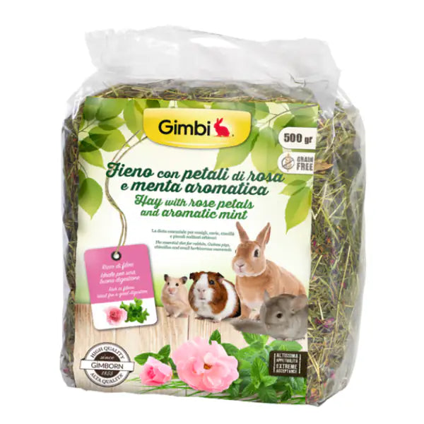 Gimbi Fieno Ricco di Fibre 500 gr  Fieno con petali di rosa e menta aromatica bauzaarit.myshopify.com