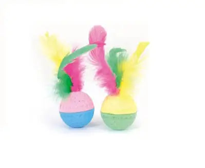 Giochi in spugna per gatti Camon  2 Palline con piuma bauzaarit.myshopify.com
