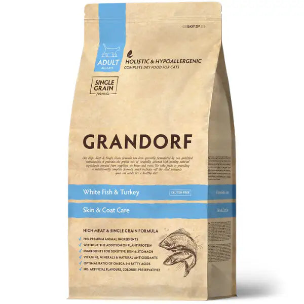 Grandorf Cat Adult Hypoallergenic Skin&Coat Care Pesce bianco e tacchino  2 Kg bauzaarit.myshopify.com