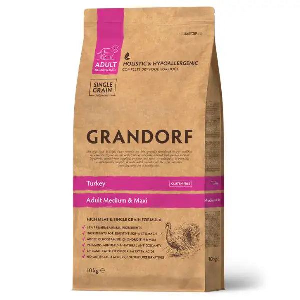 Grandorf Dog Adult Medium/Maxi Hypoallergenic Tacchino   bauzaarit.myshopify.com