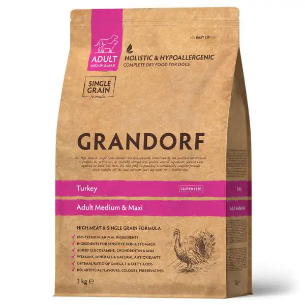 Grandorf Dog Adult Medium/Maxi Hypoallergenic Tacchino   bauzaarit.myshopify.com