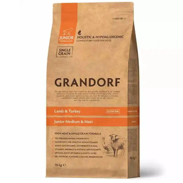Grandorf Dog Junior Medium/Maxi Agnello e Tacchino  10 kg bauzaarit.myshopify.com