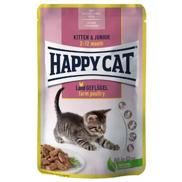 Happy Cat bocconi in salsa Kitten e Junior 85 gr  Pollo bauzaarit.myshopify.com