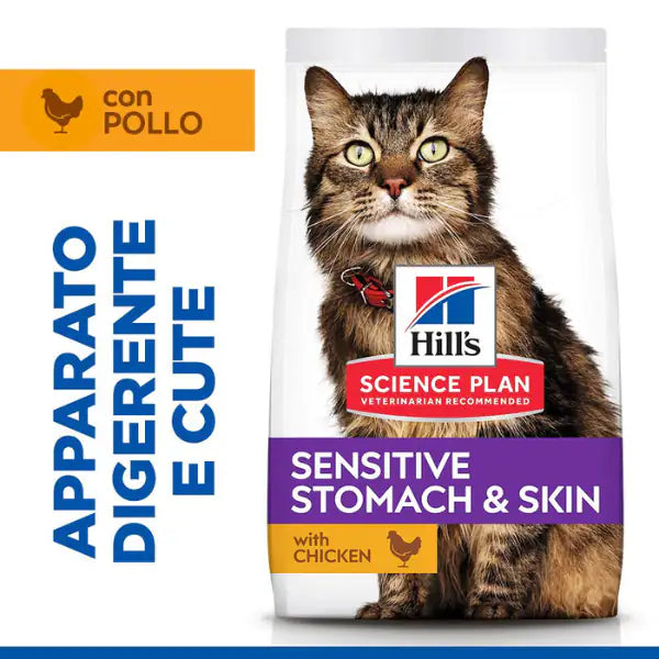 Hill's Science Plan Adult Sensitive Stomach & Skin Alimento per gatti con Pollo   bauzaarit.myshopify.com