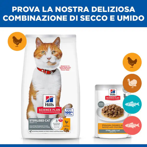 Hill's Science Plan Adult Sterilised Cat Alimento per Gatti al Pollo   bauzaarit.myshopify.com