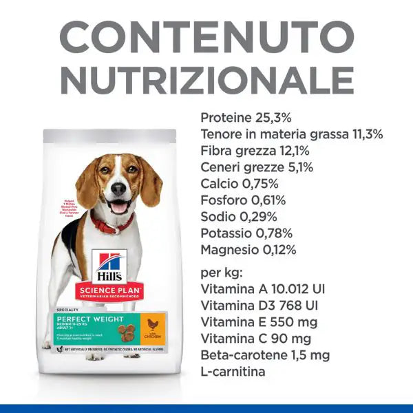Hill's Science Plan Perfect Weight Medium Adult Alimento per Cani con Pollo   bauzaarit.myshopify.com