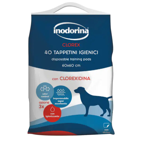 Inodorina Tappetini assorbenti igienici per cani Clorex  60 x 60 - 40 pezzi bauzaarit.myshopify.com