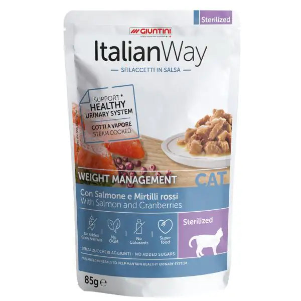 ItalianWay Cat Sfilaccetti in salsa Weight Management Sterilized 85 gr  Salmone e mirtilli bauzaarit.myshopify.com