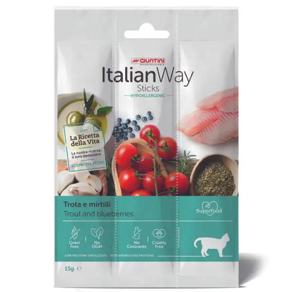 ItalianWay Sticks Hypoallergenic Gatto 15 gr  Trota e mirtilli bauzaarit.myshopify.com