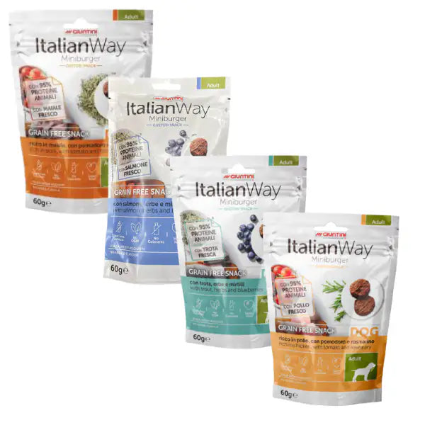 ItalianWay snack per cani Miniburger Grain Free 60 gr   bauzaarit.myshopify.com