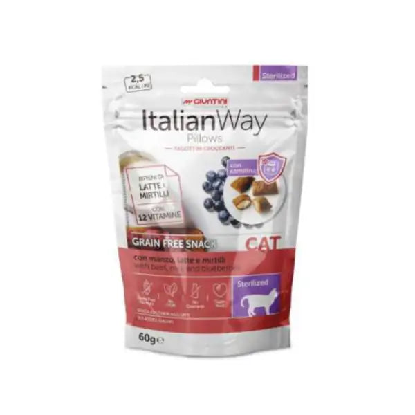 ItalianWay snack per gatti Pillows Grain Free 60 gr  Manzo, latte e mirtilli bauzaarit.myshopify.com