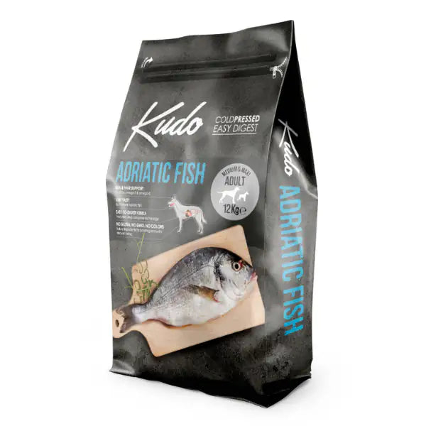Kudo Low Grain Adult Medium/Maxi Adriatic Fish  12 kg bauzaarit.myshopify.com